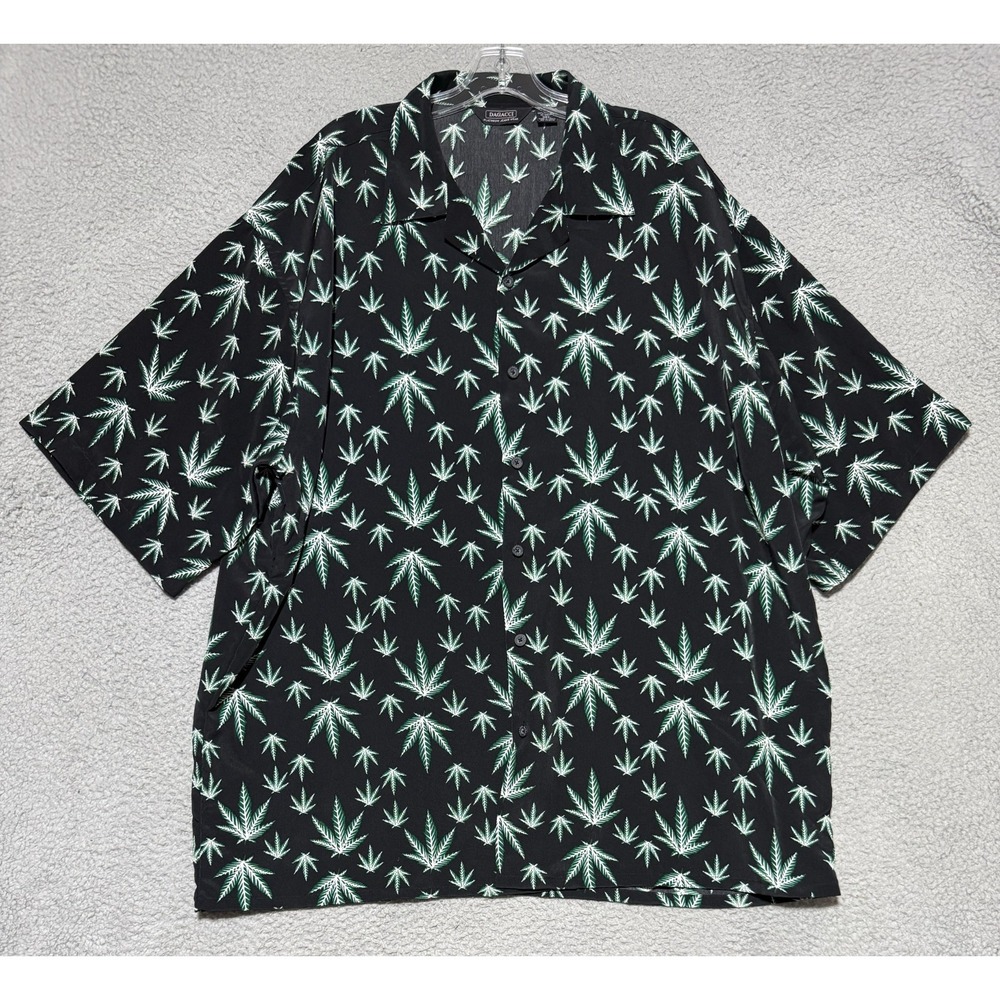 Vintage Y2K Dagacci Weed Marijuana all over print Short Sleeve shirt Mens 3XL